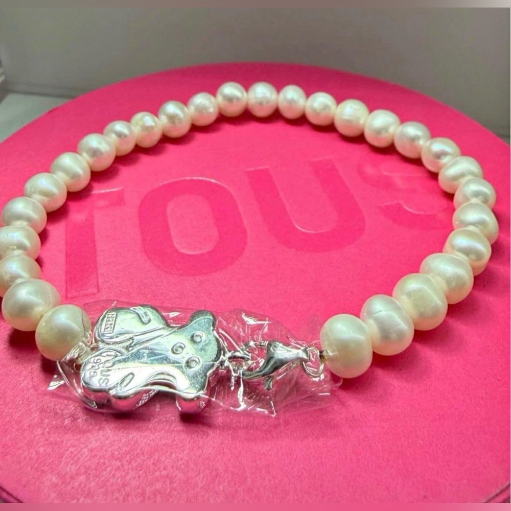 Tous Silver Charm Bracelet with Cream Pearls